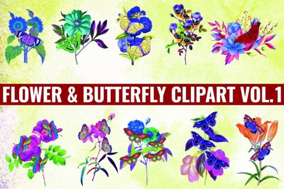 Flower & Butterfly Clipart Afbeelding Afdrukbare Illustraties Door mstmahfuzakhatunshilpe