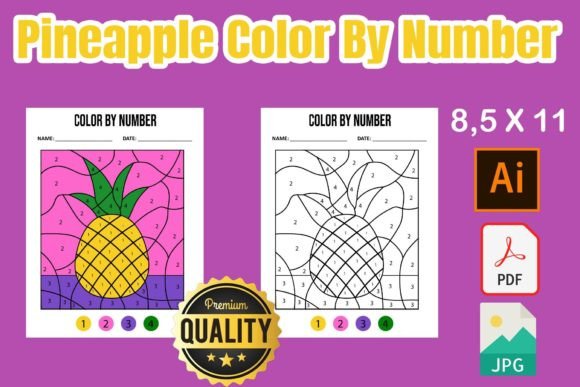 Pineapple Coloring Page- Color by Number Graphic Coloring Pages & Books By MOBAAMAL