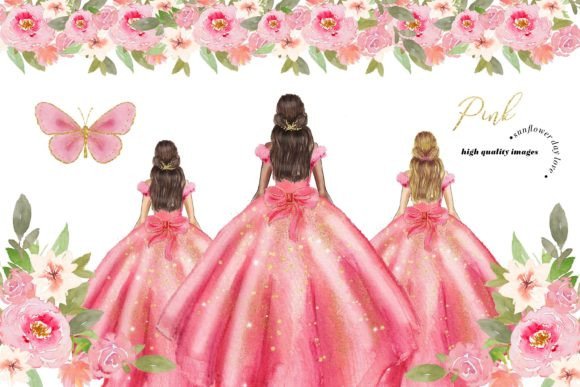 Pink Gold Dresses Quinceañera Clipart Illustration Illustrations Imprimables Par SunflowerLove