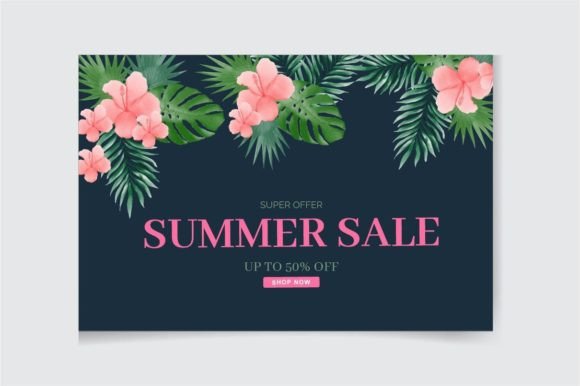 Summer Sale Banner with Flower Hibiscus Gráfico Plantillas de Impresión Por tmartshop23
