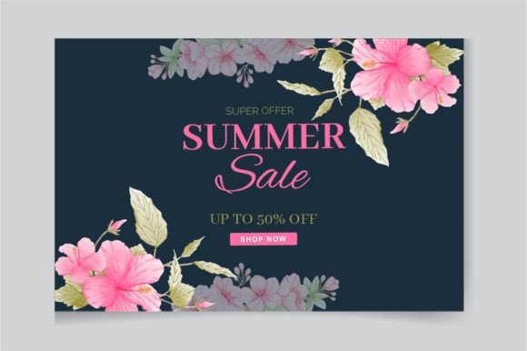 Summer Sale Banner with Flower Hibiscus Grafik Druck-Vorlagen Von tmartshop23