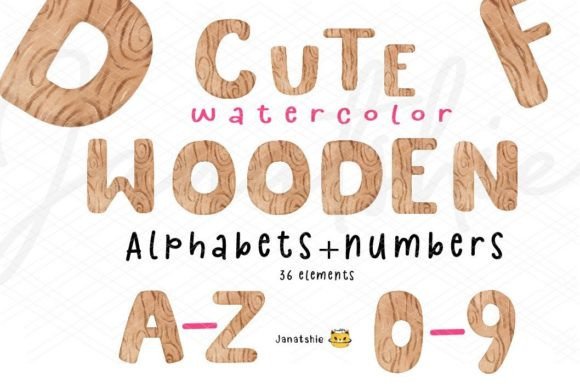 Cute Kid Wooden Alphabet Letter and Numb Graphic Illustrations By Janatshie