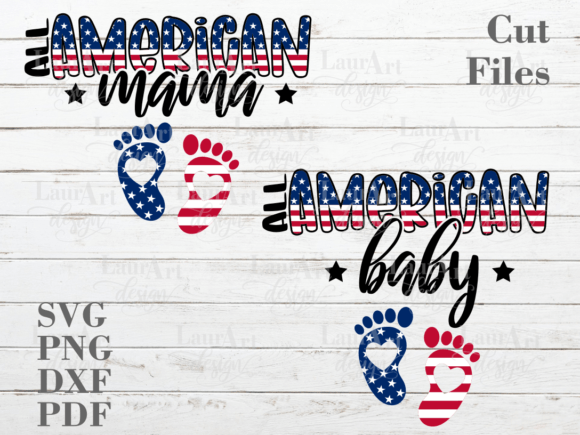 All American Mama Baby Foot Print 4 July Gráfico Manualidades Por LauraArtDesign