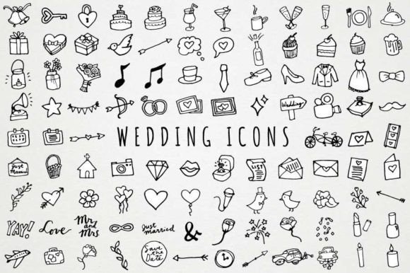 B&W Wedding Icons Hand Drawn Clipart Graphic Icons By LemonadePixel