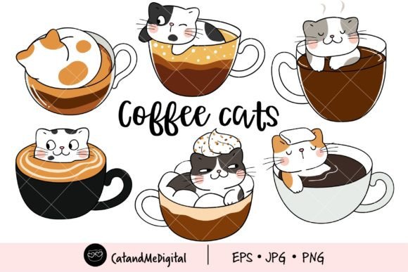 Coffee Cats Clipart Graphic Illustrations By CatAndMe