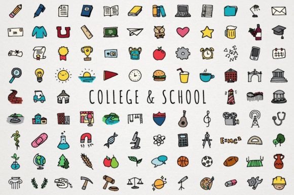 College & School Icons Clipart Set Graphic Icons By LemonadePixel