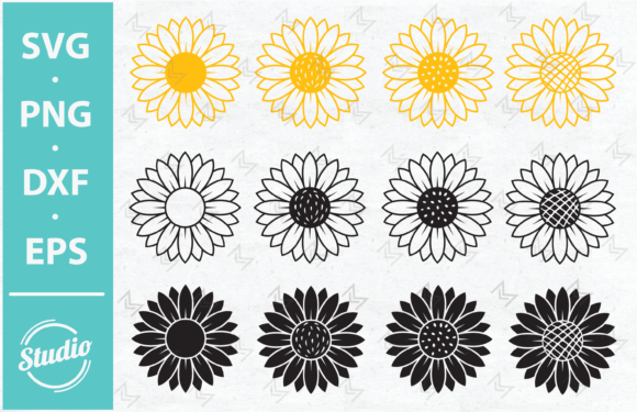 Sunflower Svg Bundle, Sunflower Outline Afbeelding Crafts Door Design Studio