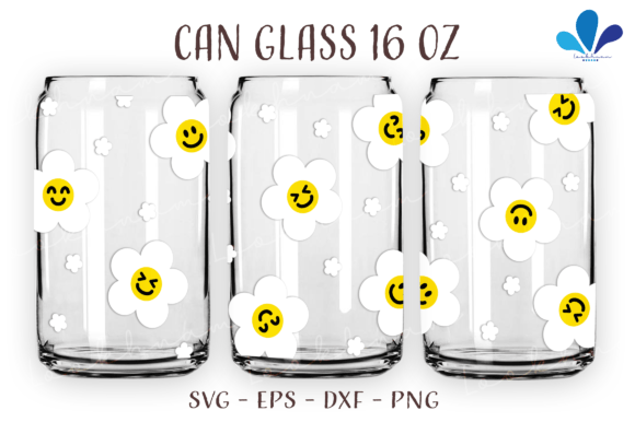 Smiley Daisy Flower Can Glass Wrap SVG Graphic Crafts By Lookhnam