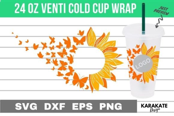 Sunflower Butterfly, 24oz Venti Cup Wrap Graphic Crafts By KARAKATE