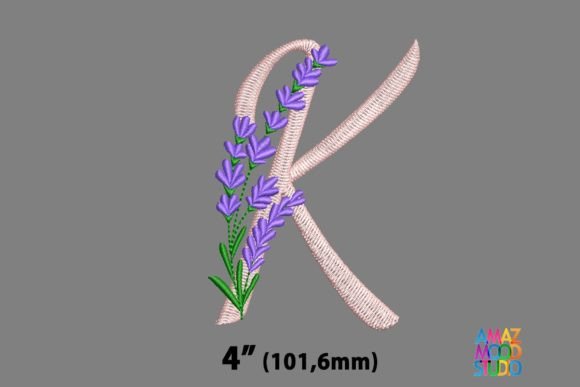 Letter K Floral Lavender Monogram Wedding Monogram Embroidery Design By AmazMoodStudio