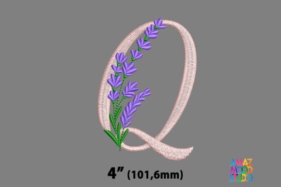 Letter Q Floral Lavender Monogram Wedding Monogram Embroidery Design By AmazMoodStudio
