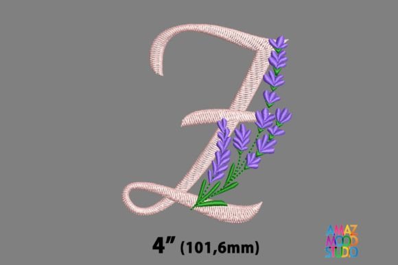 Letter Z Floral Lavender Monogram Wedding Monogram Embroidery Design By AmazMoodStudio