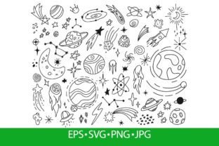 Space Doodles, Cute Stars and Planets Illustration Illustrations Imprimables Par frogella.stock