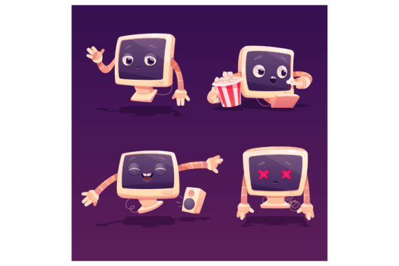 Cute Computer Character in Different Poses Graphic Illustrations By myteamart