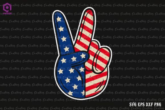 Peace Sign Hand Patriotic American Flag Grafika Rękodzieła Przez Quoteer