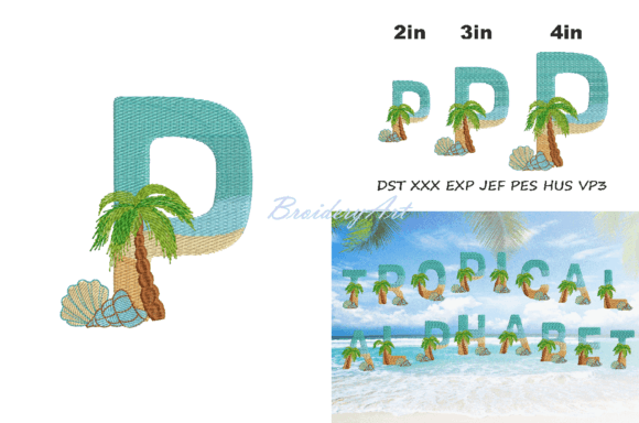 Tropical Font P Beach & Nautical Embroidery Design By BroideryArt