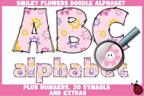 Smiley Flowers Doodle Alphabet Graphic Crafts By Designs by Donna