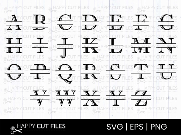 Modern Split Monogram Alphabet a-Z   Grafik Plotterdateien Von happycutfiles