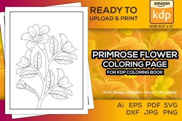 Primrose Flower Coloring Page for Kdp Gráfico Páginas y libros de colorear para niños Por TeamlancerBD