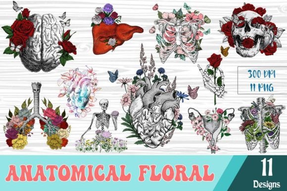 Anatomical Floral Sublimation Bundle Graphic Print Templates By basilio.vintage