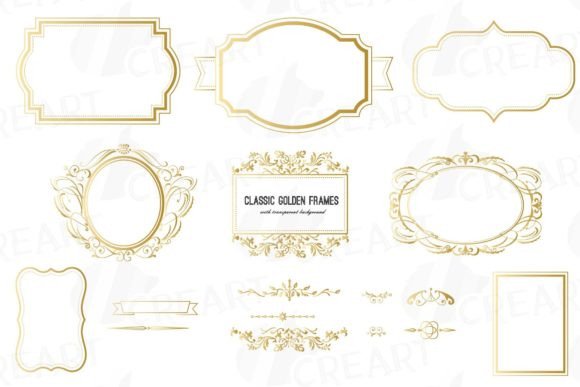 Classic Golden Frames, Borders, Swirs Graphic Print Templates By CreartGraphics