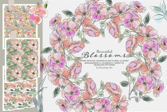 Delicate Flower Watercolor & Ink Set Graphic Illustrations By Patishop Art