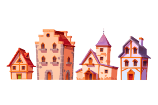 Medieval Buildings Graphic Illustrations By myteamart