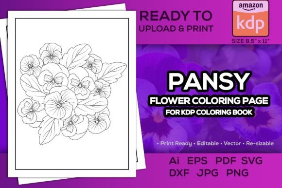 Pansy Flower Coloring Page for Kdp Book Gráfico Páginas y libros de colorear para adultos Por TeamlancerBD