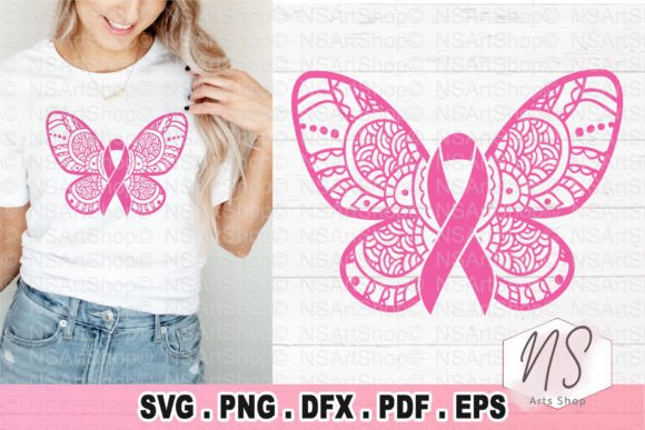 Breast Cancer Ribbon Butterfly SVG Graphic Crafts By NS Arts Shop