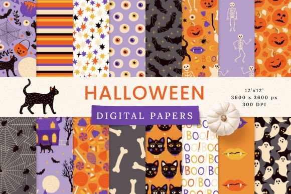 Halloween Digital Paper Seamless Pattern Gráfico Patrones de Papel Por Julia Dreams