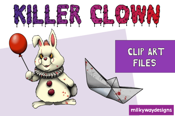 Killer Clown Bunny Clip Art Illustration Gráfico Ilustraciones Imprimibles Por MilkyWayDesigns