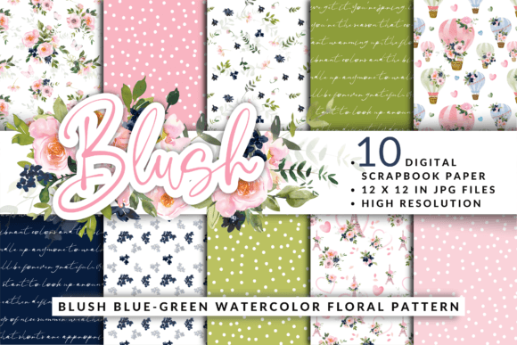 Watercolor Blush Floral Digital Paper Graphic Patterns By daisyartwatercolors