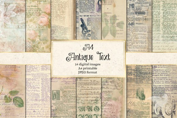 A4 Antique Text Digital Paper Illustration Textures de Papier Par Digital Curio
