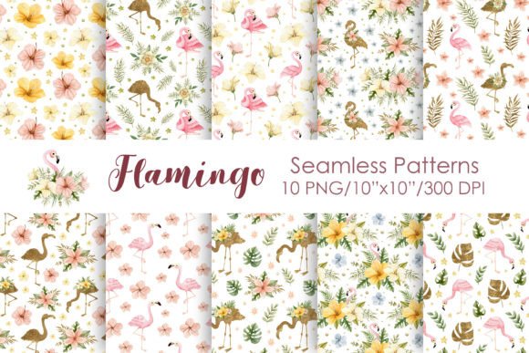 Flamingo Seamless Patterns. Graphic Patterns By Kira Art Story