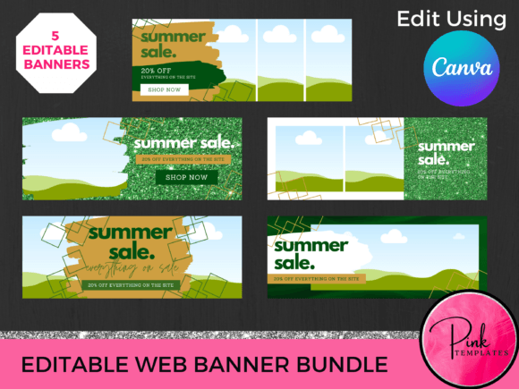 Website Banner Templates DIY - Canva Graphic Websites By PinkTemplates