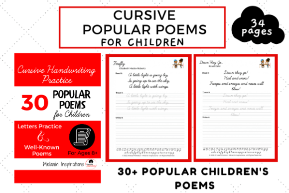 Cursive Worksheets Poems for Children Gráfico Interiores KDP Por PinkTemplates