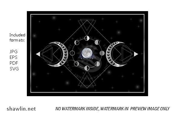 Triple Goddess Silver Moon Phases Graphic Illustrations By shawlin