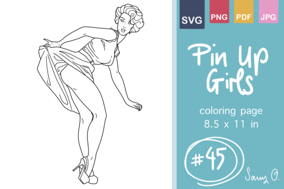 Vintage Pin Up Girls Adult Coloring Page Graphic Coloring Pages & Books Adults By Sany O.