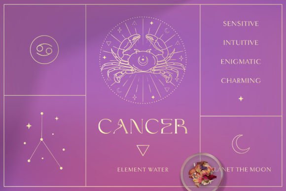 Cancer Zodiac Sign Logo Branding Designs Graphic Logos By Olya.Creative