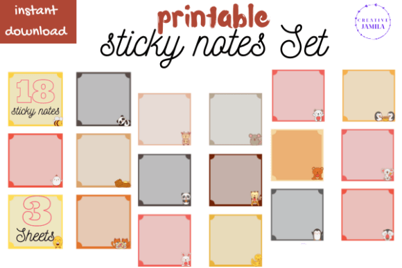 Sticky Notes Digital Stickers GoodNotes Graphic Print Templates By creativejamila