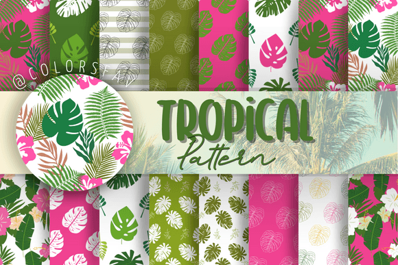 Green Tropical Seamless Patterns Bundle Gráfico Patrones de Papel Por ColorsFav