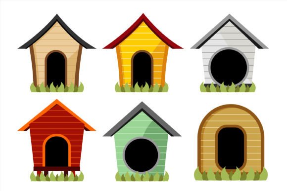 Set Wooden Dog House Grafik Druckbare Illustrationen Von edywiyonopp