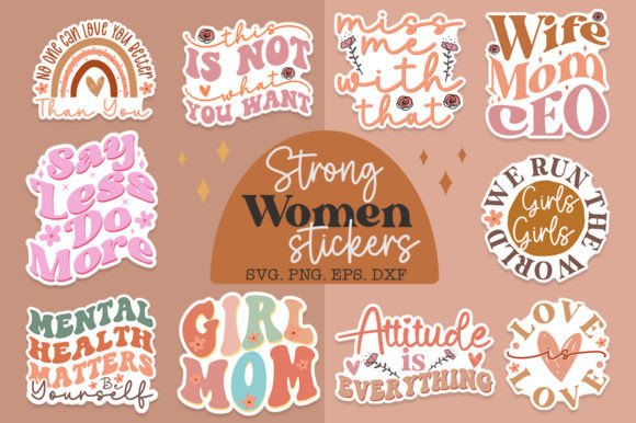 Strong Women Stickers. Boho Stickers Graphic Crafts By Crazy Craft