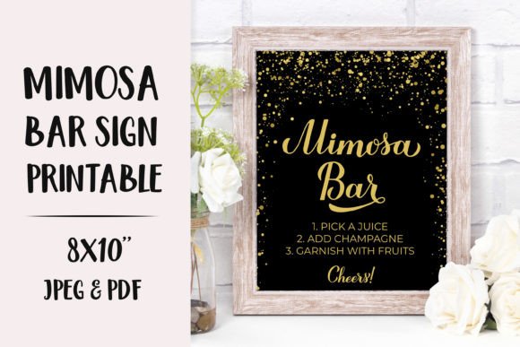 Mimosa Bar Sign Printable Black and Gold Graphic Print Templates By LaBelezoka