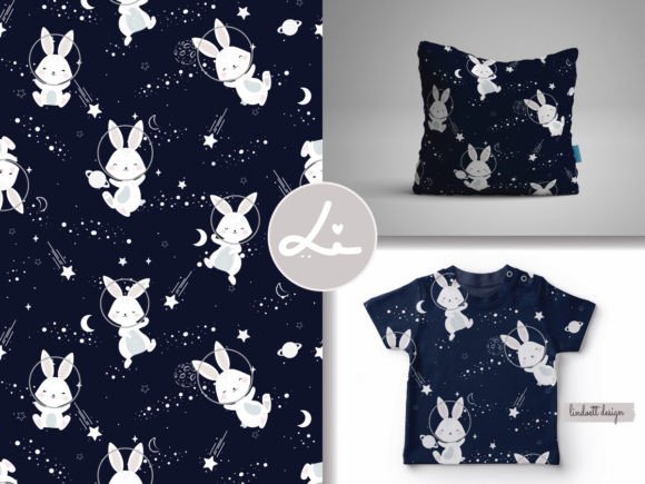 Seamless Pattern Cute Rabbit Spaceland Afbeelding Papieren Patronen Door lindoet23