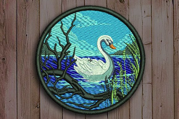 Swan on the Lake Birds Embroidery Design By Samsul Huda