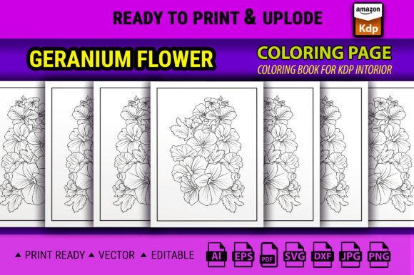 Geranium Flower Coloring Flower Grafica Pagine e libri da colorare per adulti Di GraphicArt