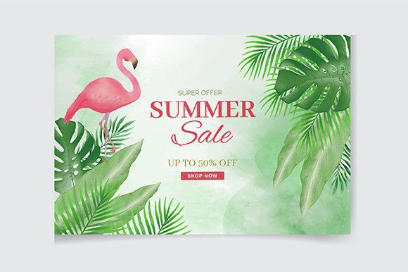 Watercolor Summer Sale Tropical Banner Gráfico Sitios Web Por tmartshop23