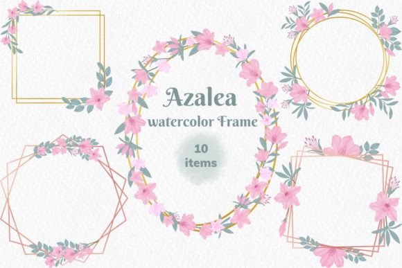 Watercolor Azalea Frame Graphic Illustrations By phichysilp