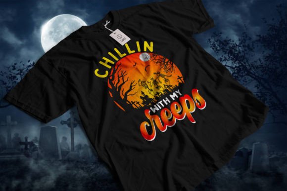 Chillin with My Creeps Halloween T-shirt Graphic T-shirt Designs By Depict_Design